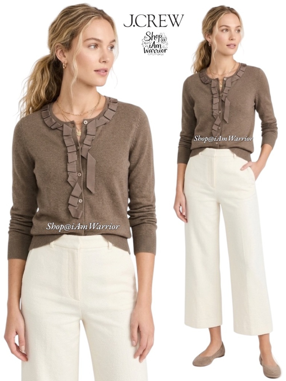 J.Crew grosgrain ribbon tan cashmere blend cardigan sweater *shop@iamwarrior
